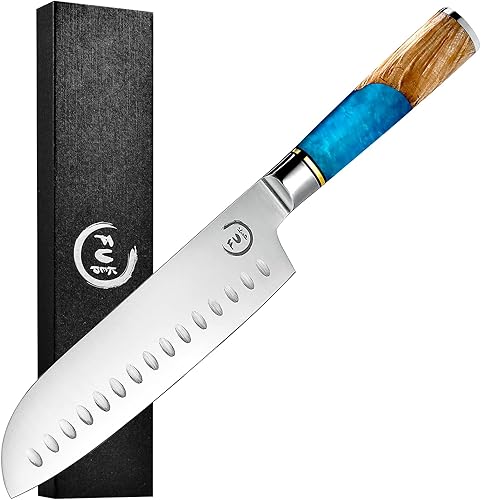 Fukep Santoku - Cuchillo de cocina ultra afilado Santoku de 7 pulgadas, acero inoxidable HC 7Cr17Mov, mango de resina ergonómico, la mejor opción