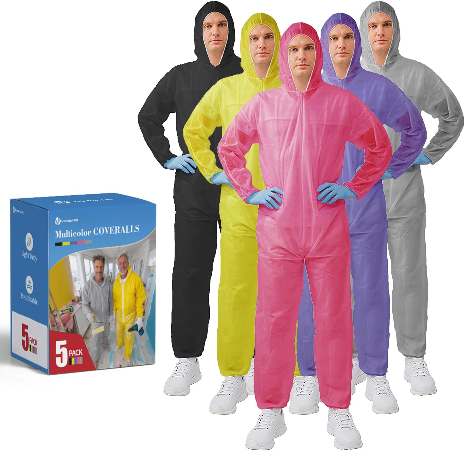 Hazmat Suits,10 Colors Options Disposable Protective Coveralls, Paint Suit with Elastic Wrists Ankles and Hood