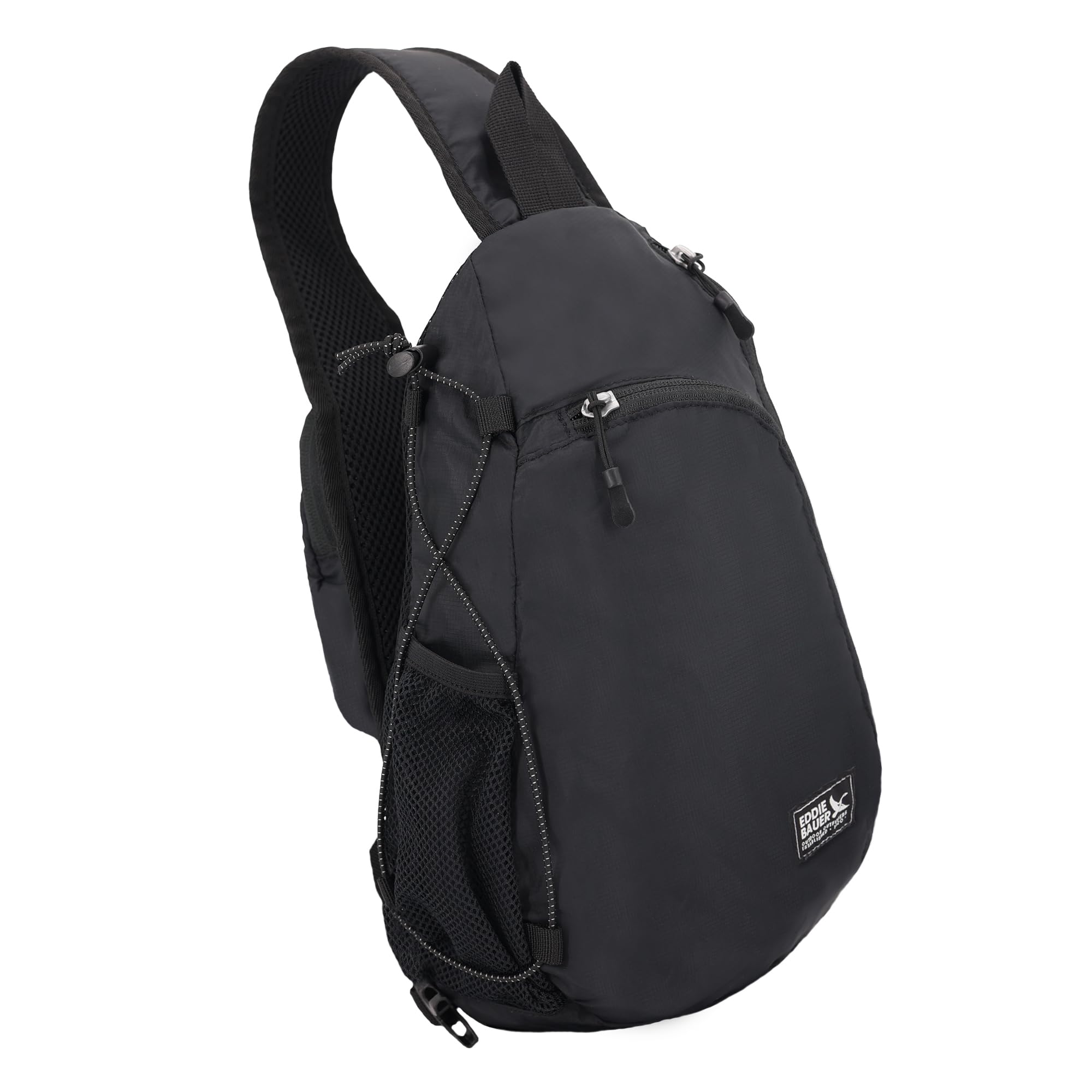 Eddie Bauer Ripstop 8L Shoulder Sling Pack with Padded Air-Mesh Adjustable Crossbody Strap for Right or Left Handed Fit - Black (Black, 8L)