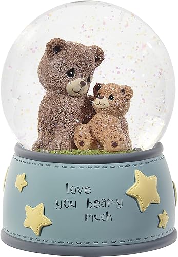 Precious Moments Globo de nieve musical de oso Love You Bear-y Much Musical ResinGlass Snow Globe Decoración de guardería Pintado a mano
