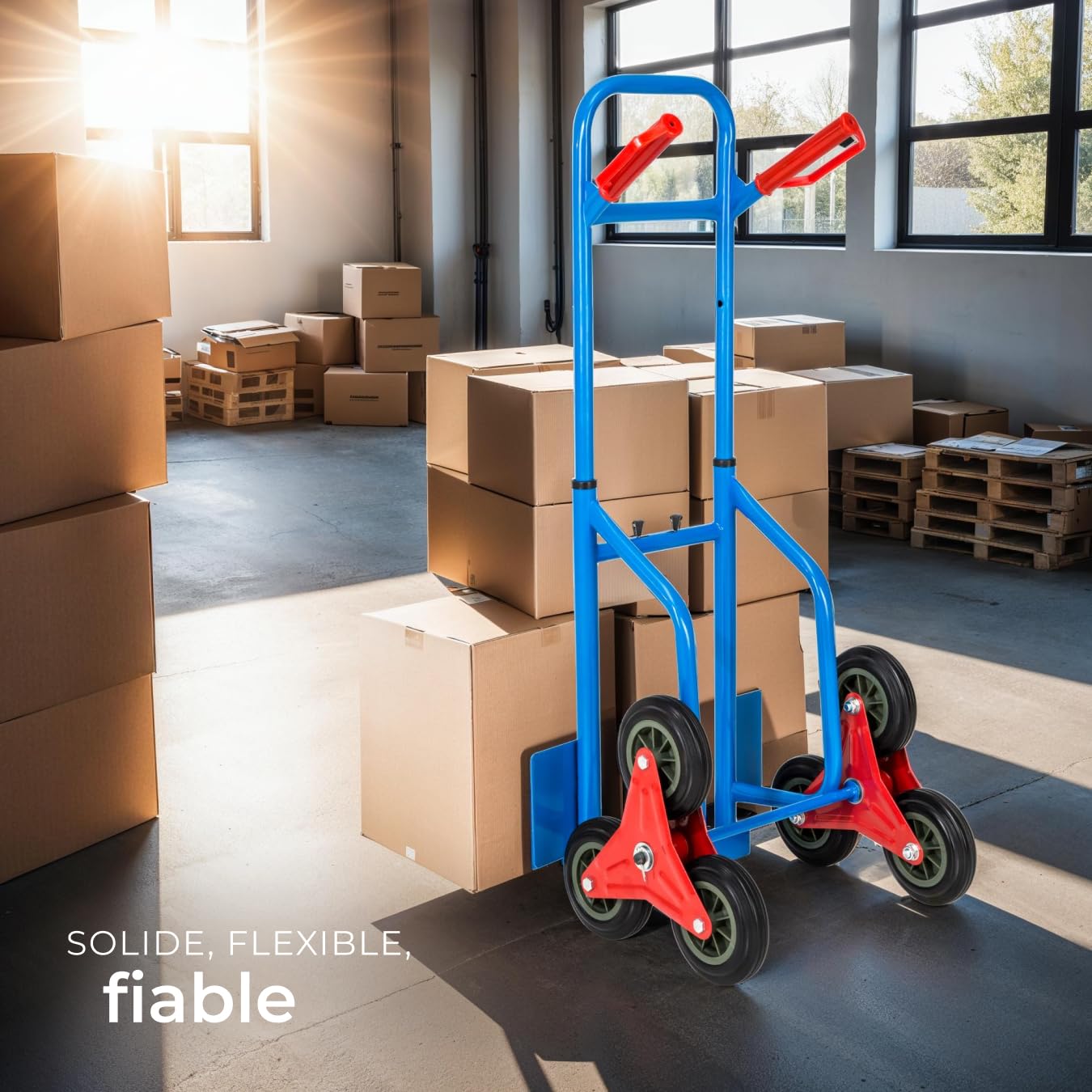 tectake® Diable demenagement Chariot de Transport avec Capacité de Chargement Max. 200 kg, 6 Roues, Diable escalier Kit déménagement, Transport Objets volumineux & Lourds Jardin Bricolage
