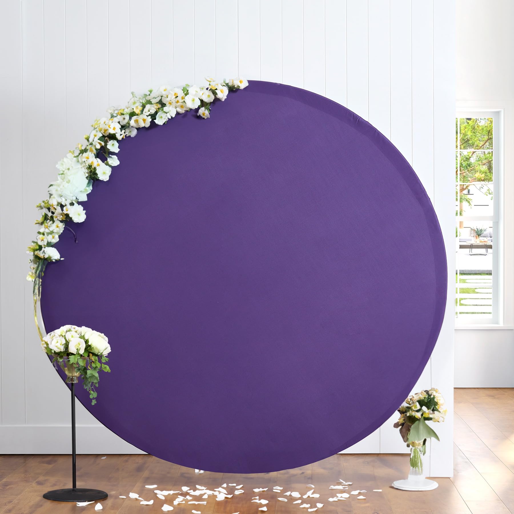7.5FT Purple Round Backdrop Cover Wrinkle Resistant Circle Background Round Photography Backdrop for Weddings Mermaid Birthday Baby Shower Decorations