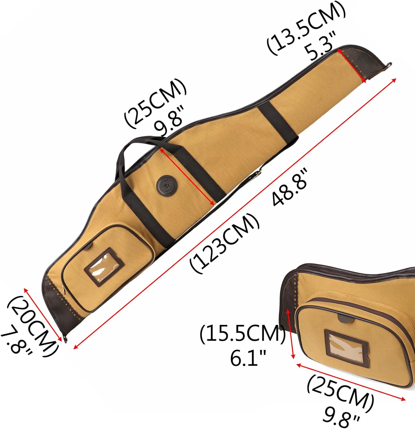 TOURBON Canvas Leather Rifle Bag 46 inch with Pocket, Soft Gun Case for 52" Shotgun with Adjustable Shoulder Strap, Padded Lining