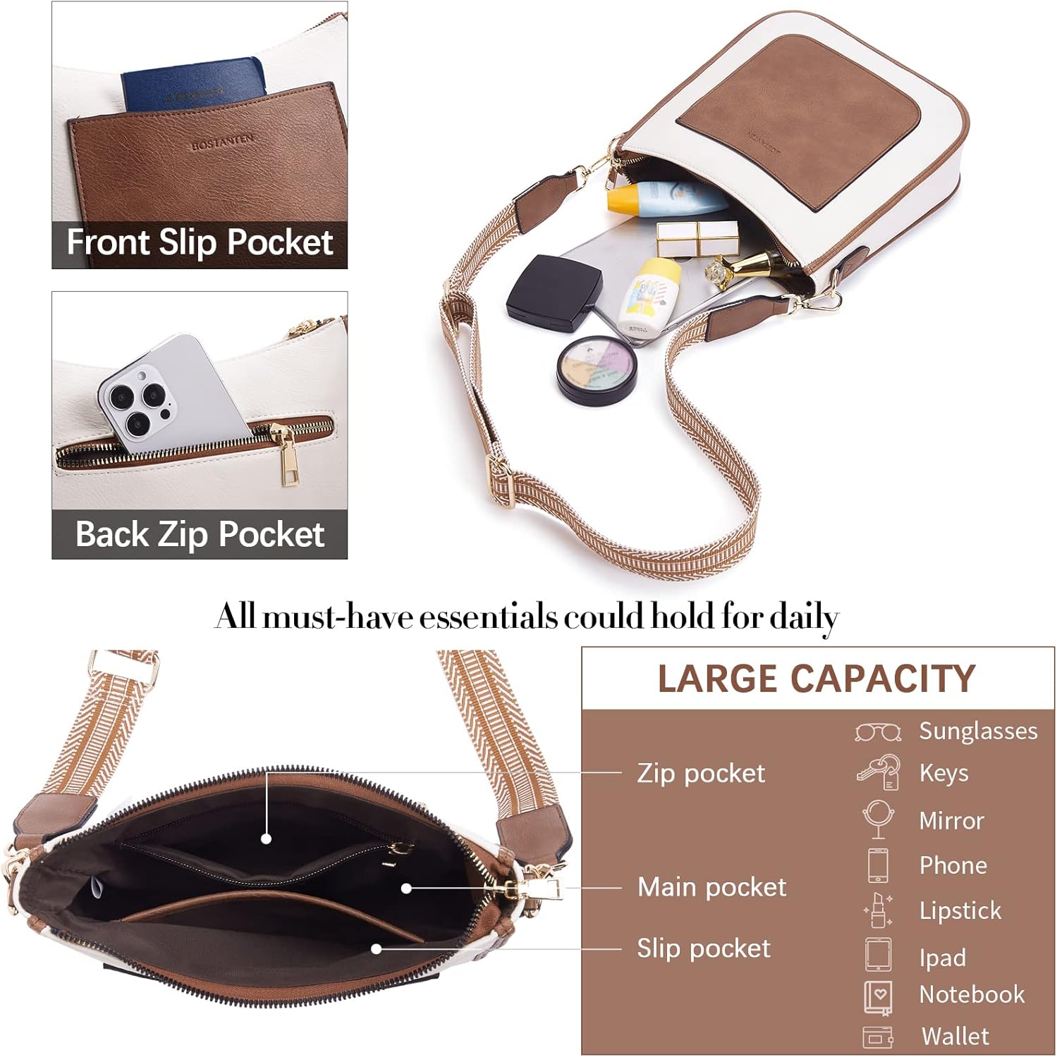 BOSTANTEN Crossbody Bags for Women Trendy Vegan Leather Guitar Strap Purse for Spring Travel - Image 4