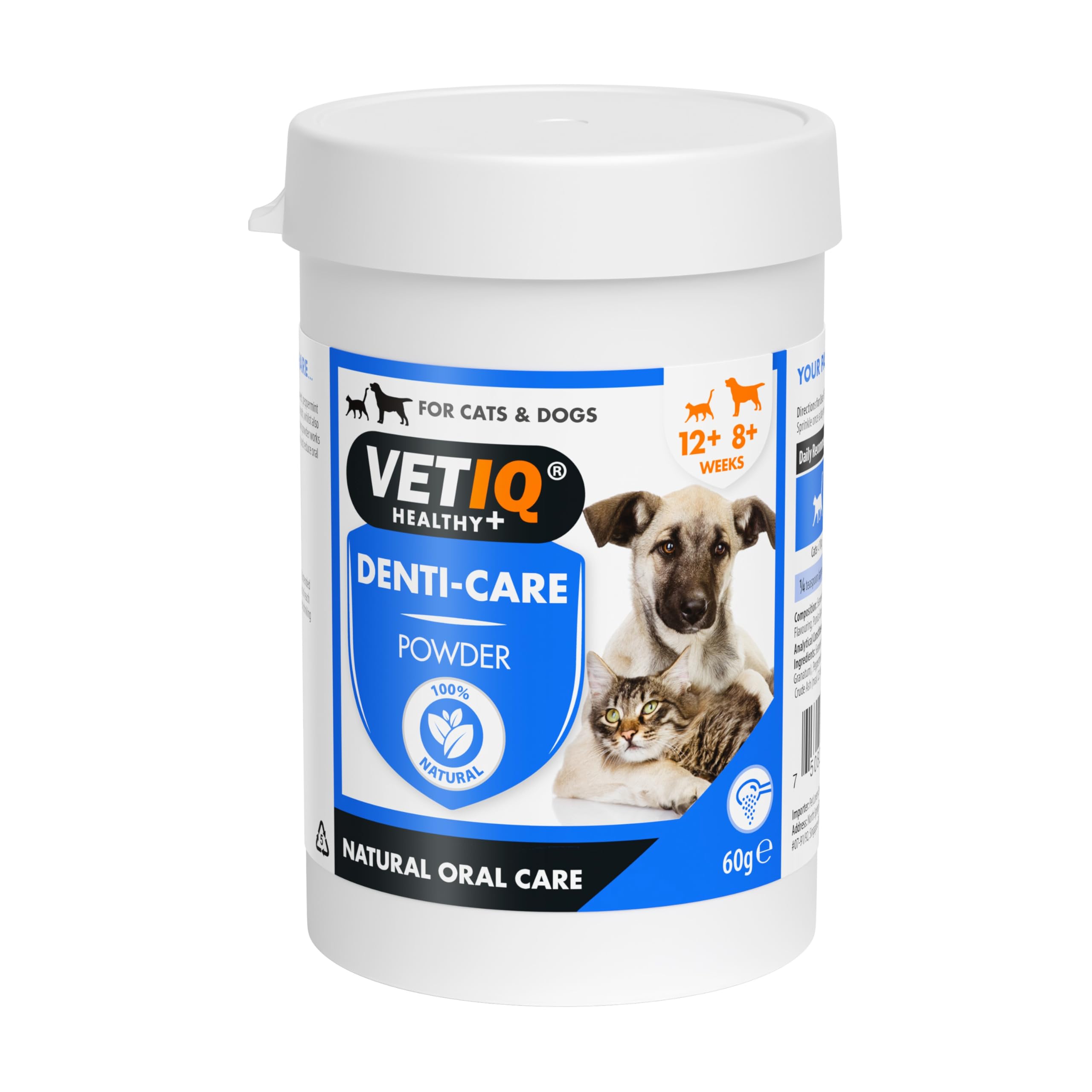 VetIQDenti-Care Powder For Cats 12+ Weeks & Dogs 8+ Weeks, Natural Oral Care Remedy to Help Remove Plaque & Prevent Tartar Build Up & Keeps Teeth Cleans & Freshens Breath, 60 g (Pack of 1)