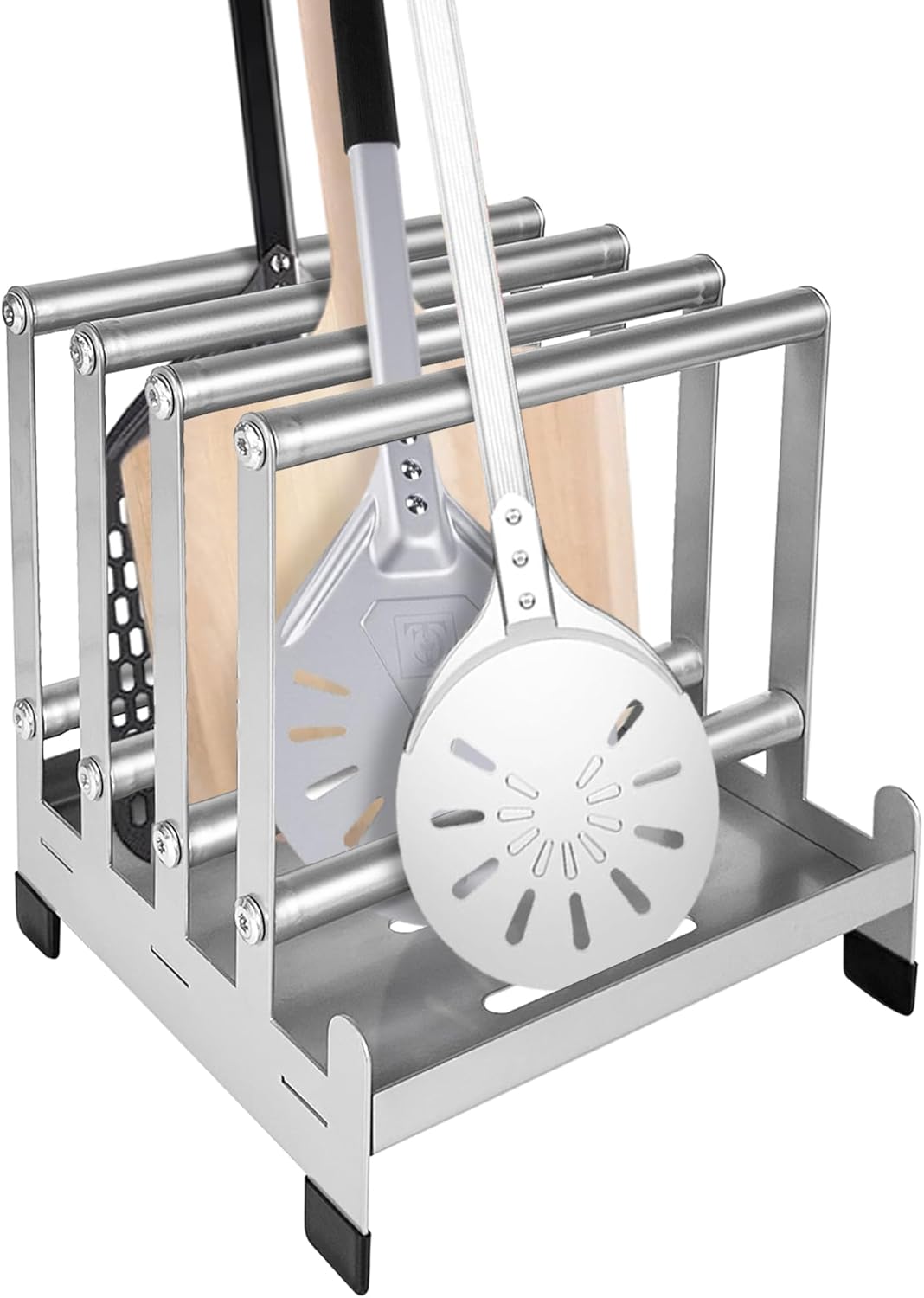 Pizza Peel Rack, Steel 4 Available Slots for Pizza Peel, Pizza Turner and Pizza Paddle Organizing and Saving, Pizza Holder Rack with Non-Slip Feet, Silver Pizza Peel Rack, Steel 4 Available Slots for Pizza Peel, Pizza Turner and Pizza Paddle Organizing and Saving, Pizza Holder Rack with Non-Slip Feet, Silver