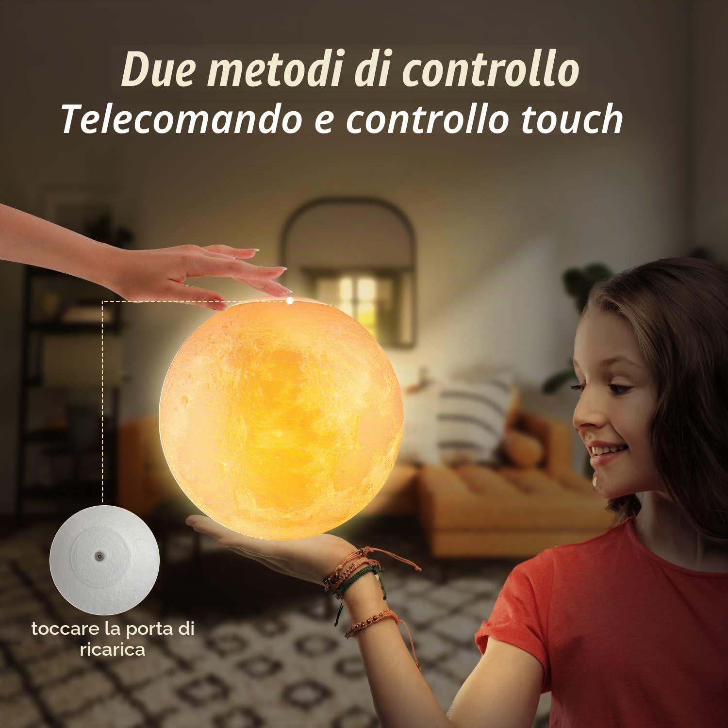 tekstap Lampada lunare con telecomando e controllo touch, 16 colori dimmerabile a 360 °, luce lunare girevole a 360 °, stampa 3D ricaricabile luce notturna regali per bambini/compleanno