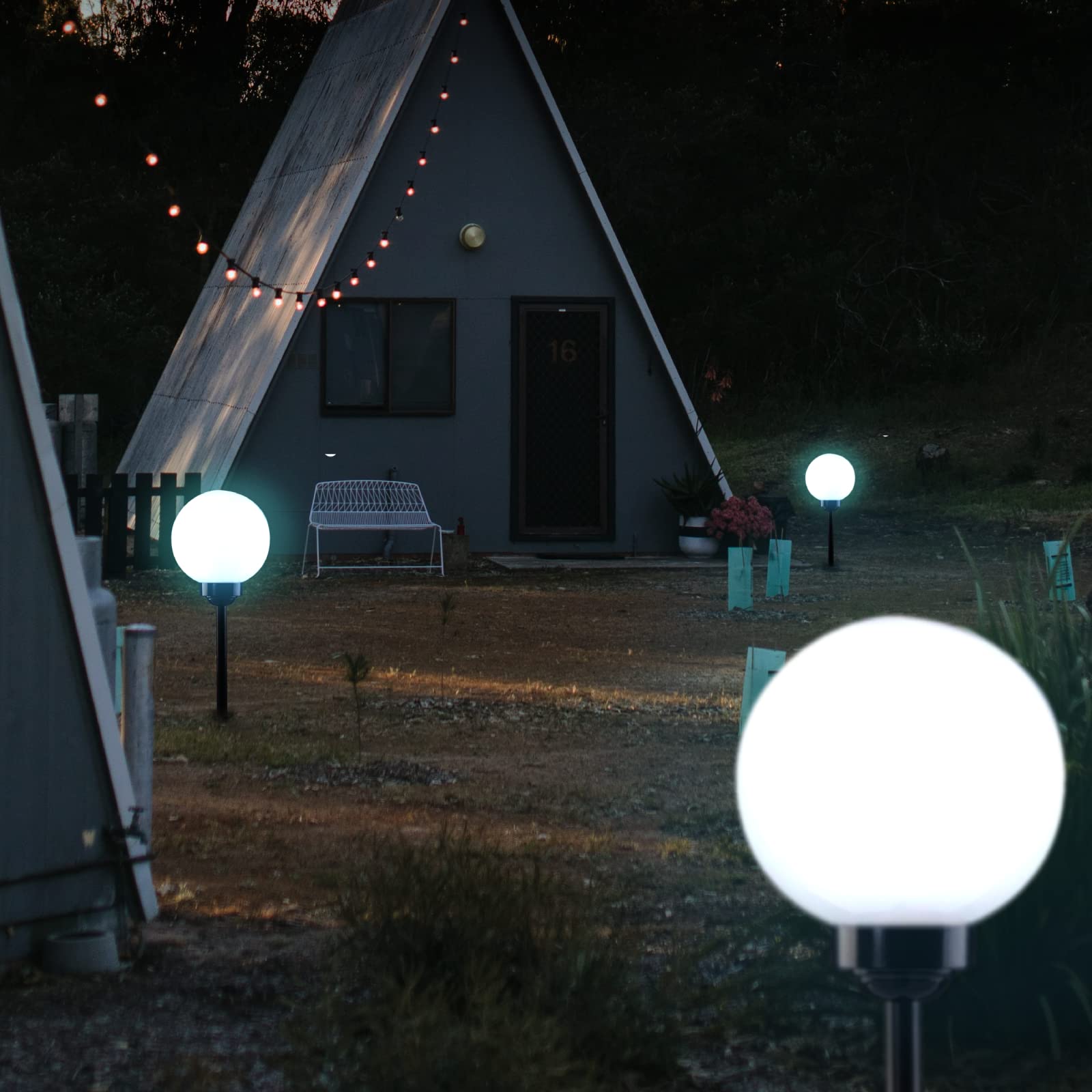 1 sfera solare per il giardino, sfera luminosa, a energia solare, sensore crepuscolare, lampada da giardino, lampada da esterni, lampada a stelo a LED, IP44, luce bianca fredda, 6500 K, con