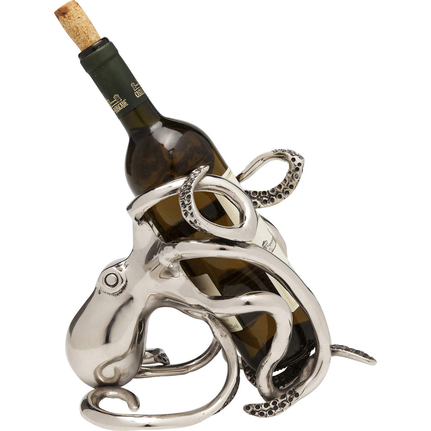 Kare Design Porte Bouteille Octopus, Argent, Aluminium Nickelé, Animal Pouple, Étagère, Rangement, Deco pour Vin, Décoration Cha