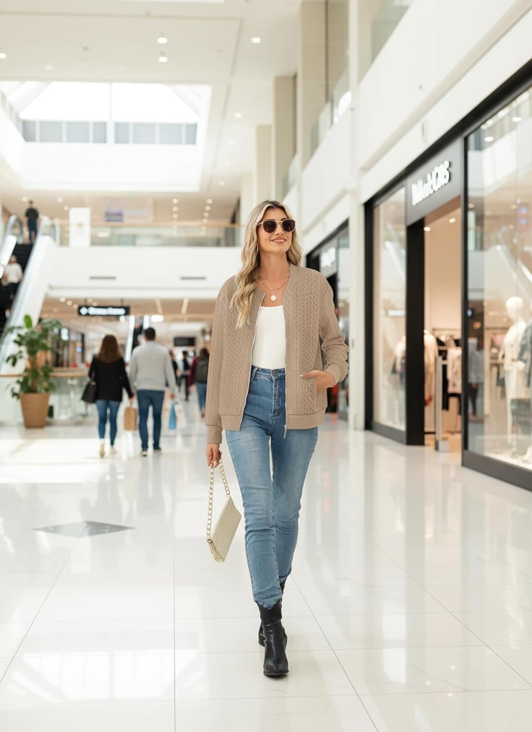 Women's Zip up Sweatshirt Jacket Stand Collar Hoodless Outerwear Casual Coat with Pockets - Image 5