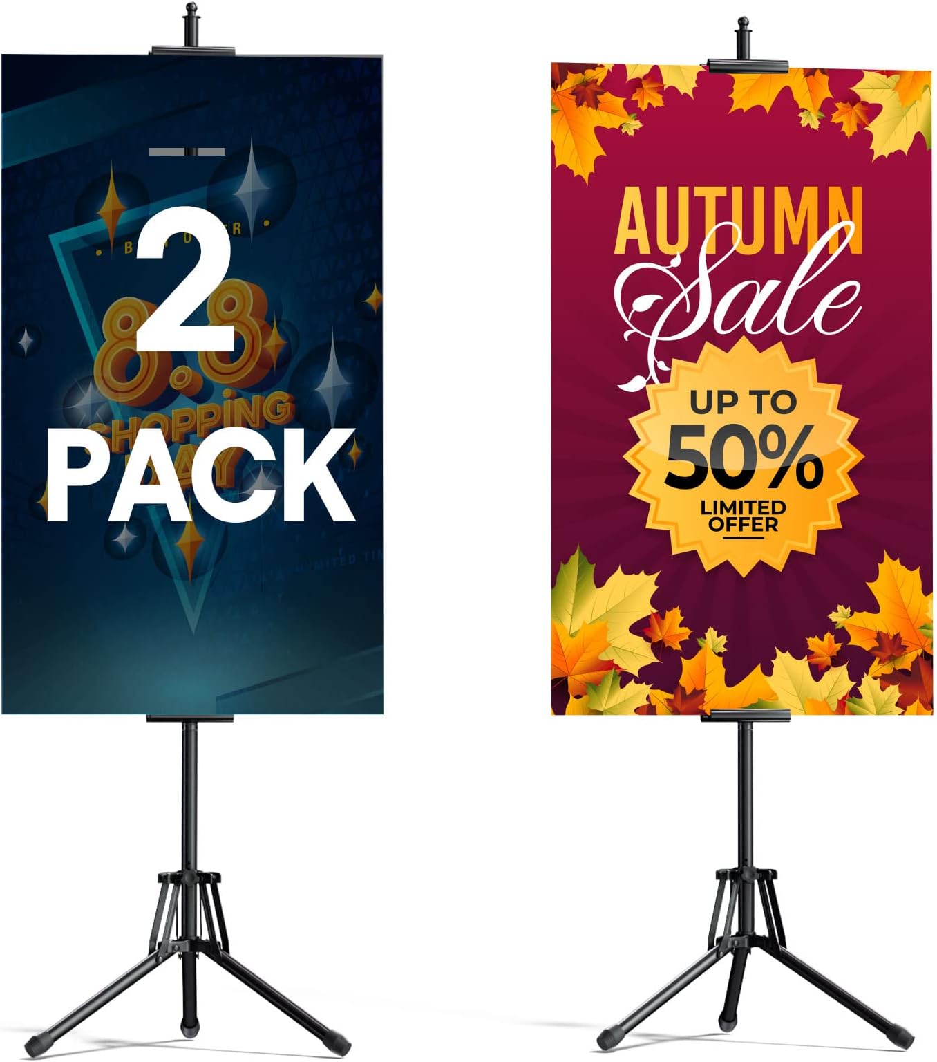 GSOW Poster Stand for Display, 80'' Adjustable Sign Stand Tripod, Retractable Poster Board Stand Double-Sided Banner Stand, Foldable Floor Standing Sign Holder Signage Stand with Portable Bag, 2 Pack