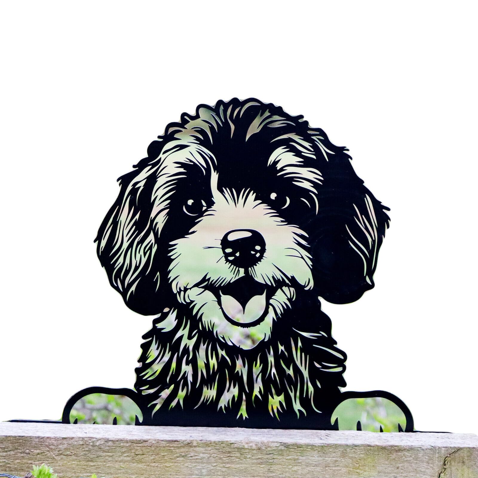 Darthome Peeking Cockapoo Fence Topper 32cm Black Steel Metal Pet Dog Silhouette Garden Decor