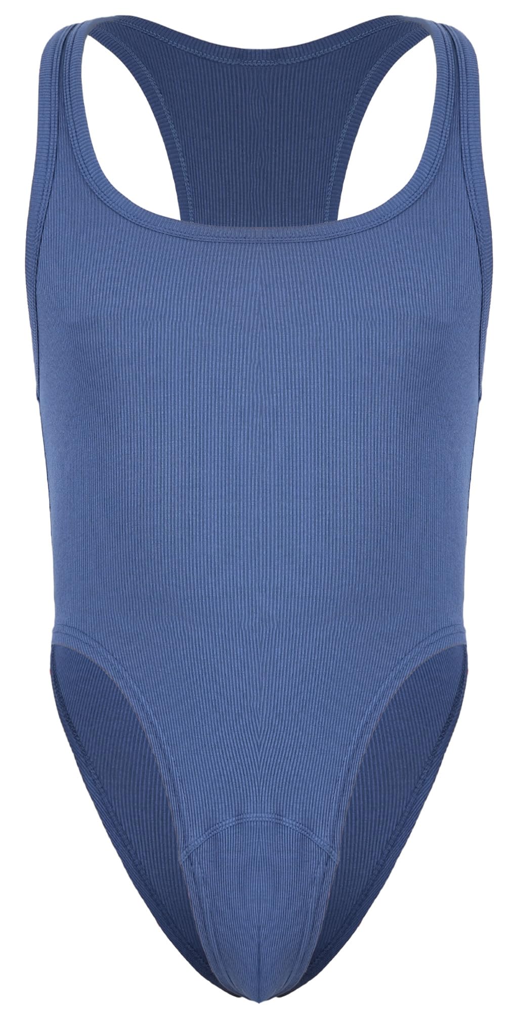 FEOYA Stretch Leotard for Men Sleeveless Men's Wrestling Singlet Solid Color Bodysuit Slim Fit Wrestling Singlet Sexy Sleeveless One Piece Casual Underwear Jumpsuits Undershirt Blue M