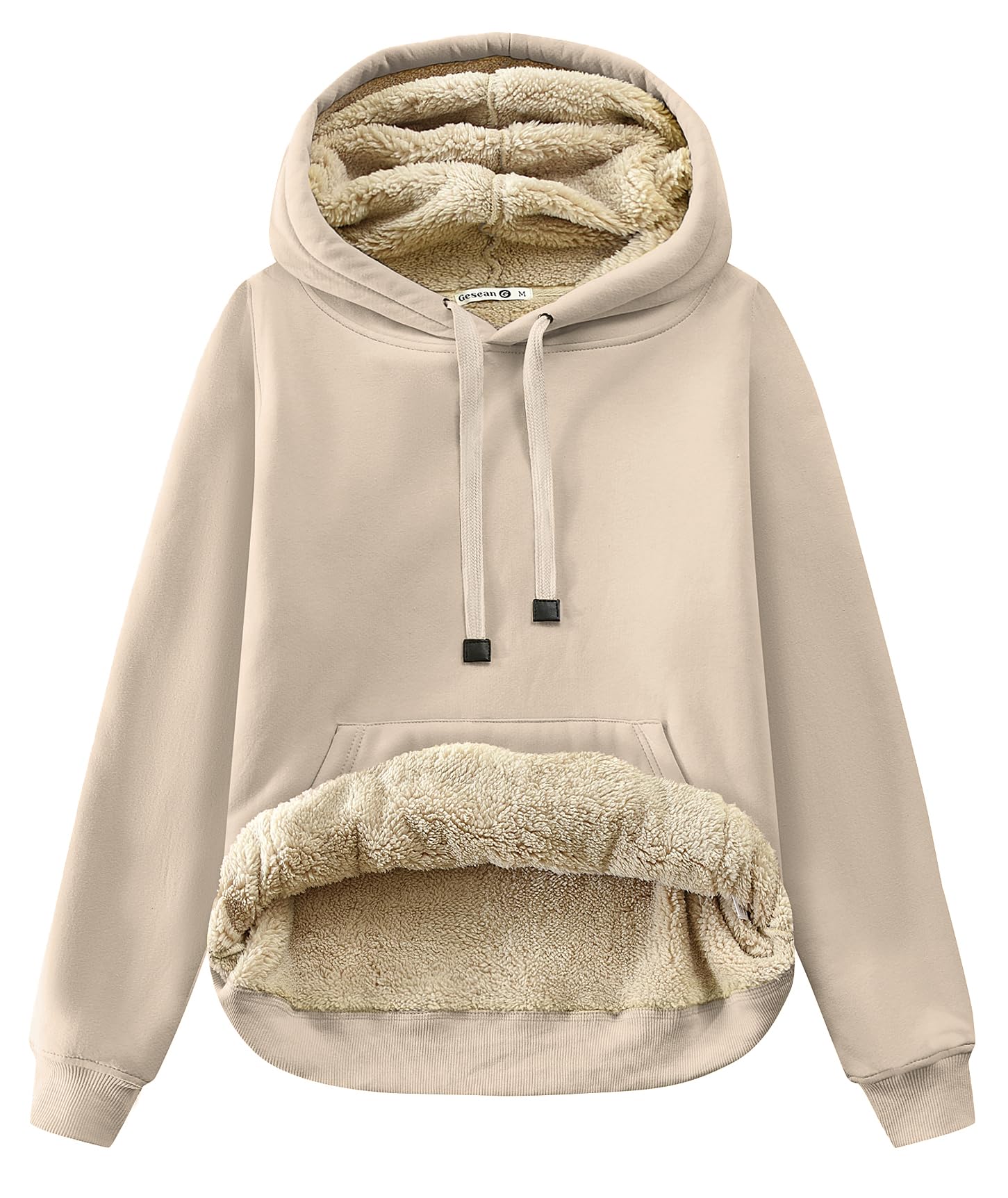 Women's Sherpa Cotton Pullover Sweatshirt Fleece Hoodie Kangaroo Hooded Pocket