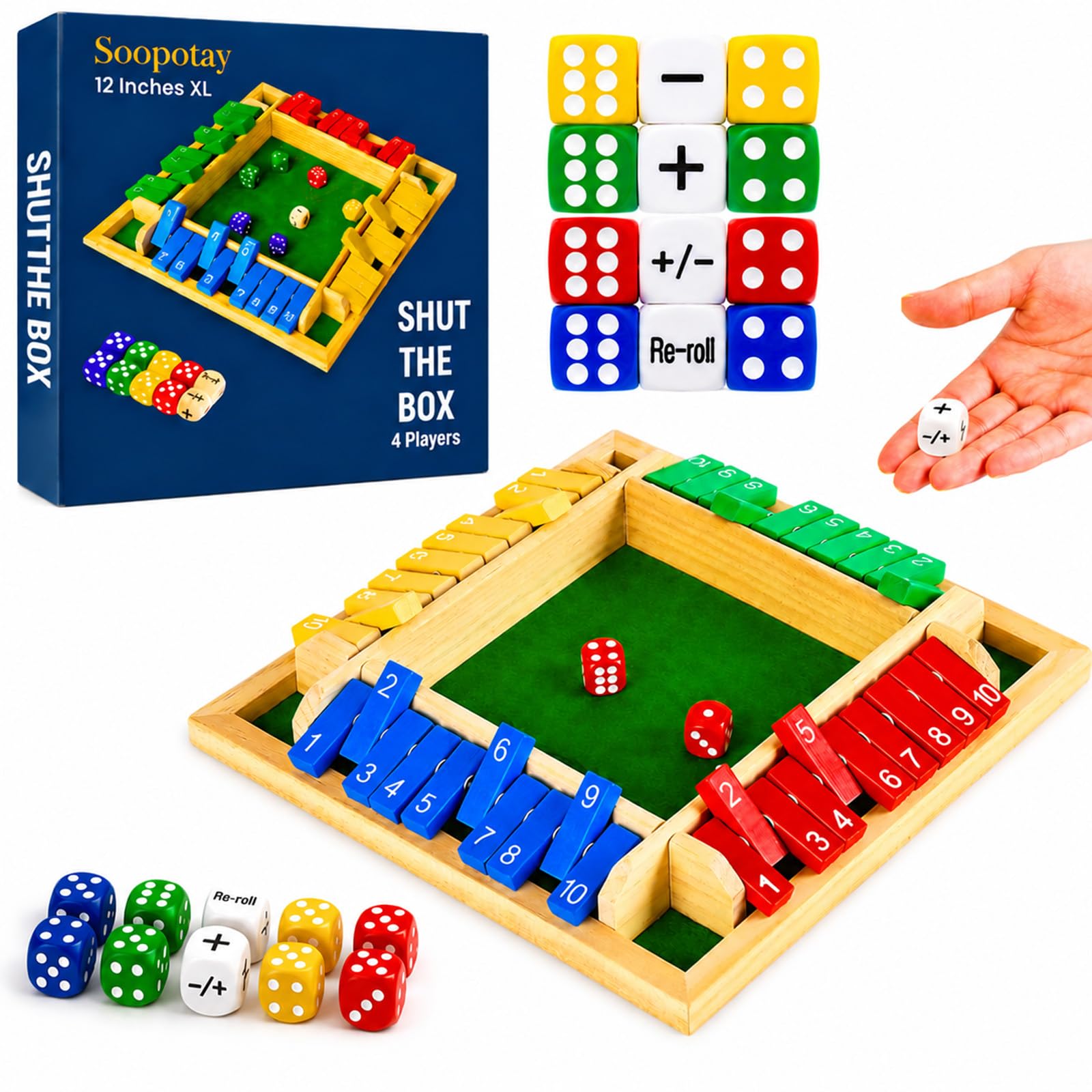 Verbesserte 30CM Shut The Box Spiel – Schnelles, unterhaltsames Lern- und Zahlenspiel aus Holz mit 2 Symbolwürfeln, Für 1–4 Spieler, Ideal für Familienabende, Schule, Partys und Senioren