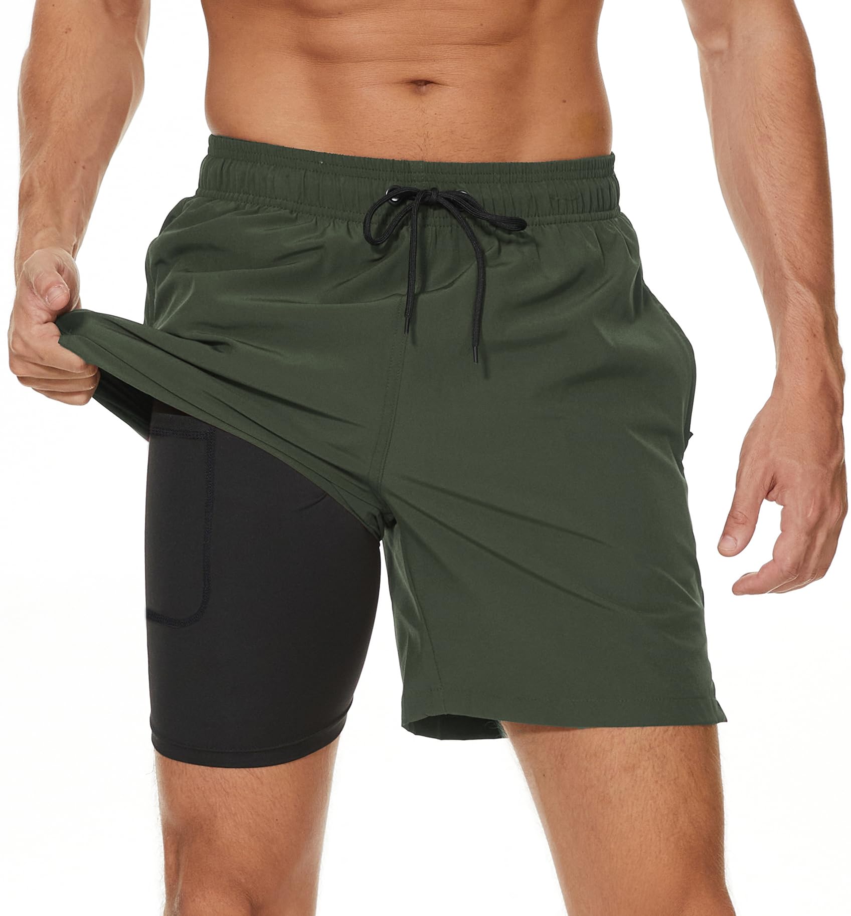 Pantaloncini da Bagno Uomo Tessuto ad Asciugatura Rapida Costume Bagno Uomo con Boxer Slip Foderato e Tasche, Costume Piscina Uomo Fodera a Compressione 2 in 1 Pantaloncini Mare Uomo