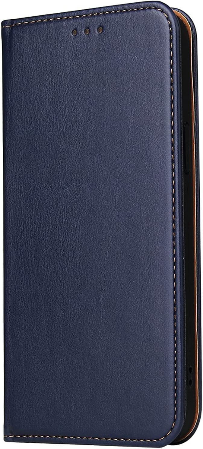 Funda de cuero iPhone 14 cartera con tarjetero soporte y tapa magnética azul 6