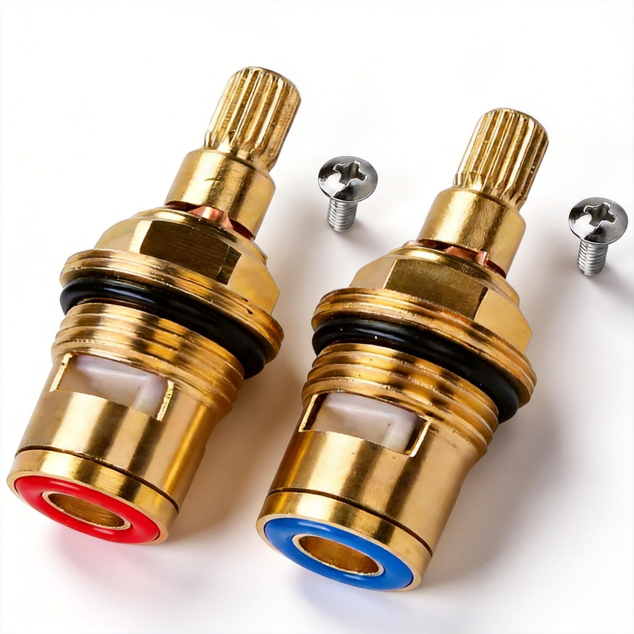 2PCS Solid Brass Ceramic Tap Cartridge 1/4 Turn 20 Spline - Universal Replacement for Kitchen/Bathroom/Shower Mixer Taps w/Washers & Seals