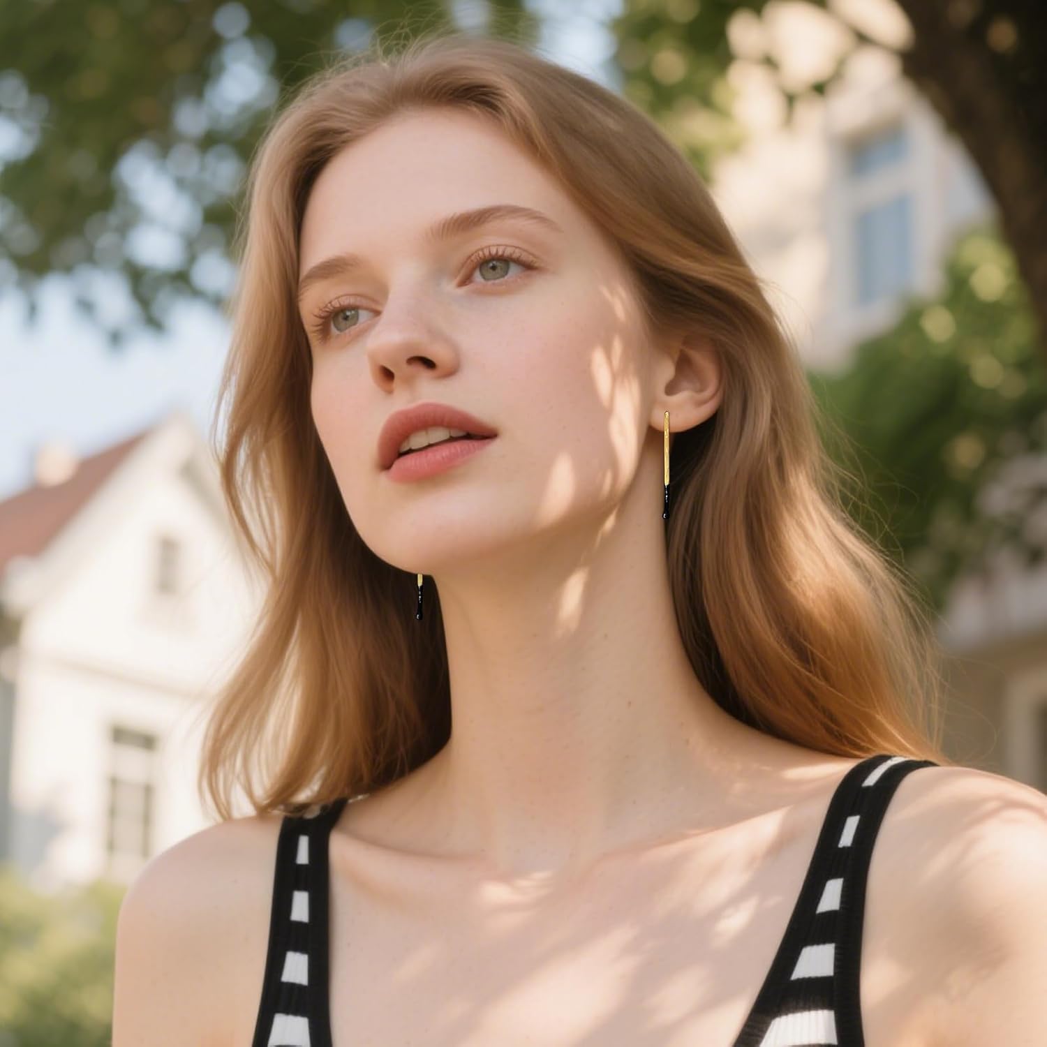 Gold Bar Dangle Earrings for Women Shaped Match Minimalist Geometric Statement Black and Gold Earrings Studs - Image 3