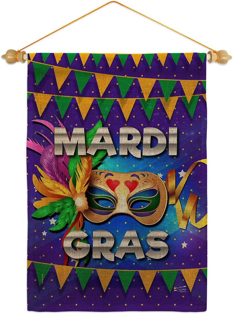 Fat Tuesday Burlap Burlap Garden Flag Springtime Mardi Gras Carnival Festival Masquerade Celebration Season Holiday French Small Decorative Gift Yard House Banner Double-Sided Made In USA 13 X 18.5