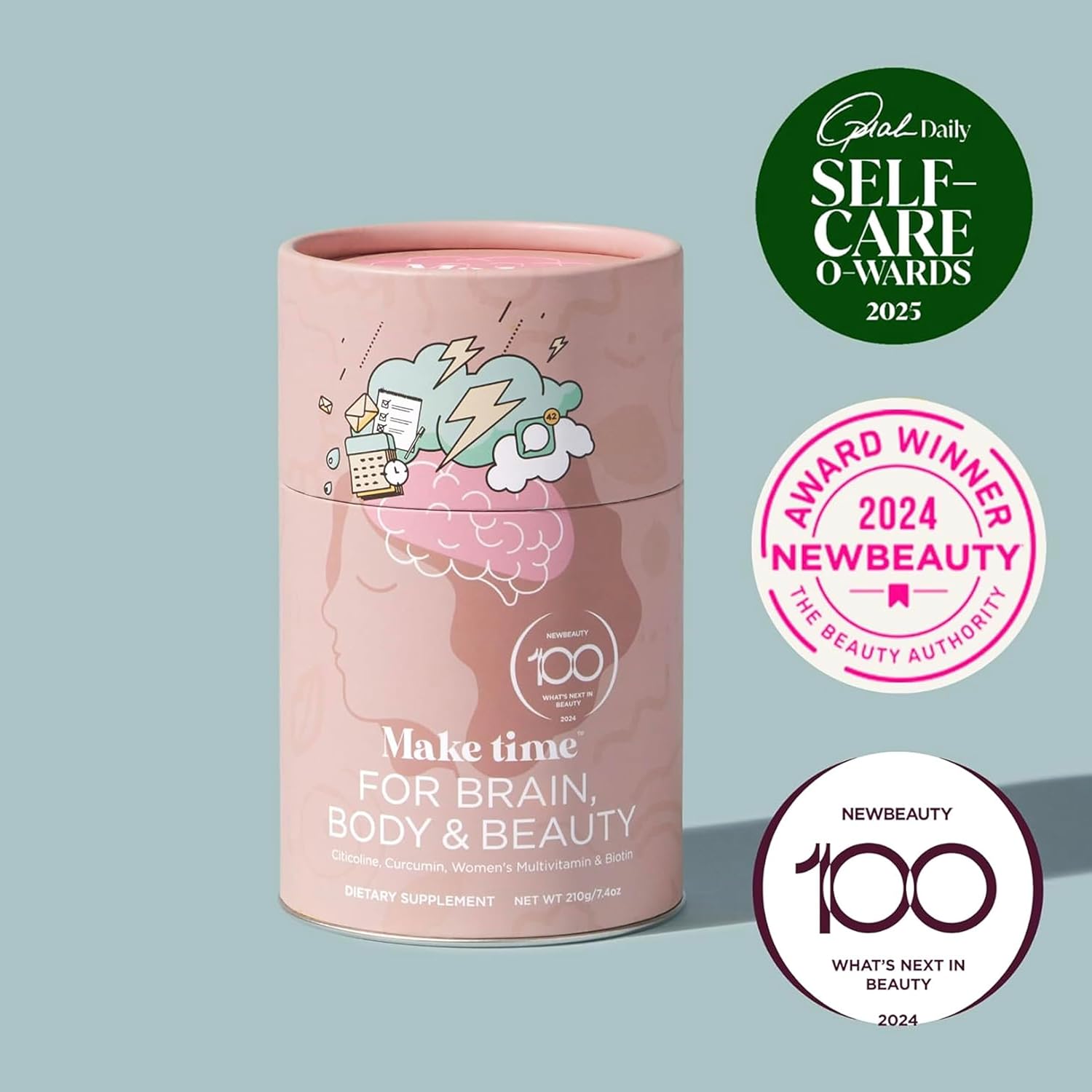 MAKE TIME Brain Health Powder Supplement for Women for Mood, Focus & Energy Boost | Cognizin, Biotin, Vitamin B6, B12, MCTs, Acetyl-L-carnitine, and Curcumin 7.4 oz (30 Servings)