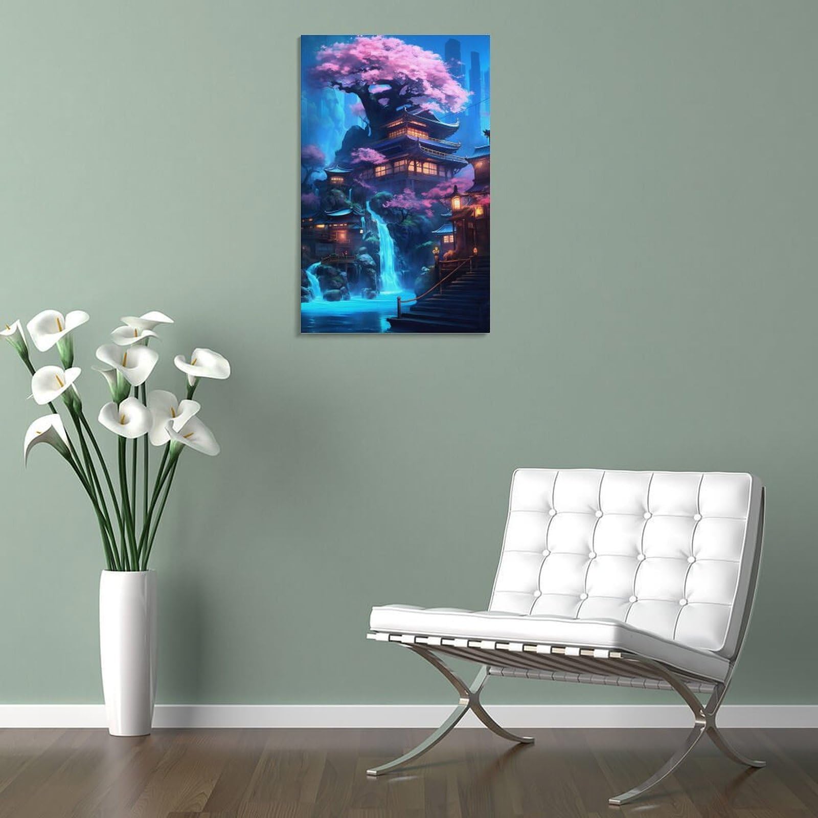 Carteles de templo en cascada neón, decoración de dormitorio, tela para pared, regalo, decoración del hogar, cartel de pareja celebrante, 60 x 90 cm
