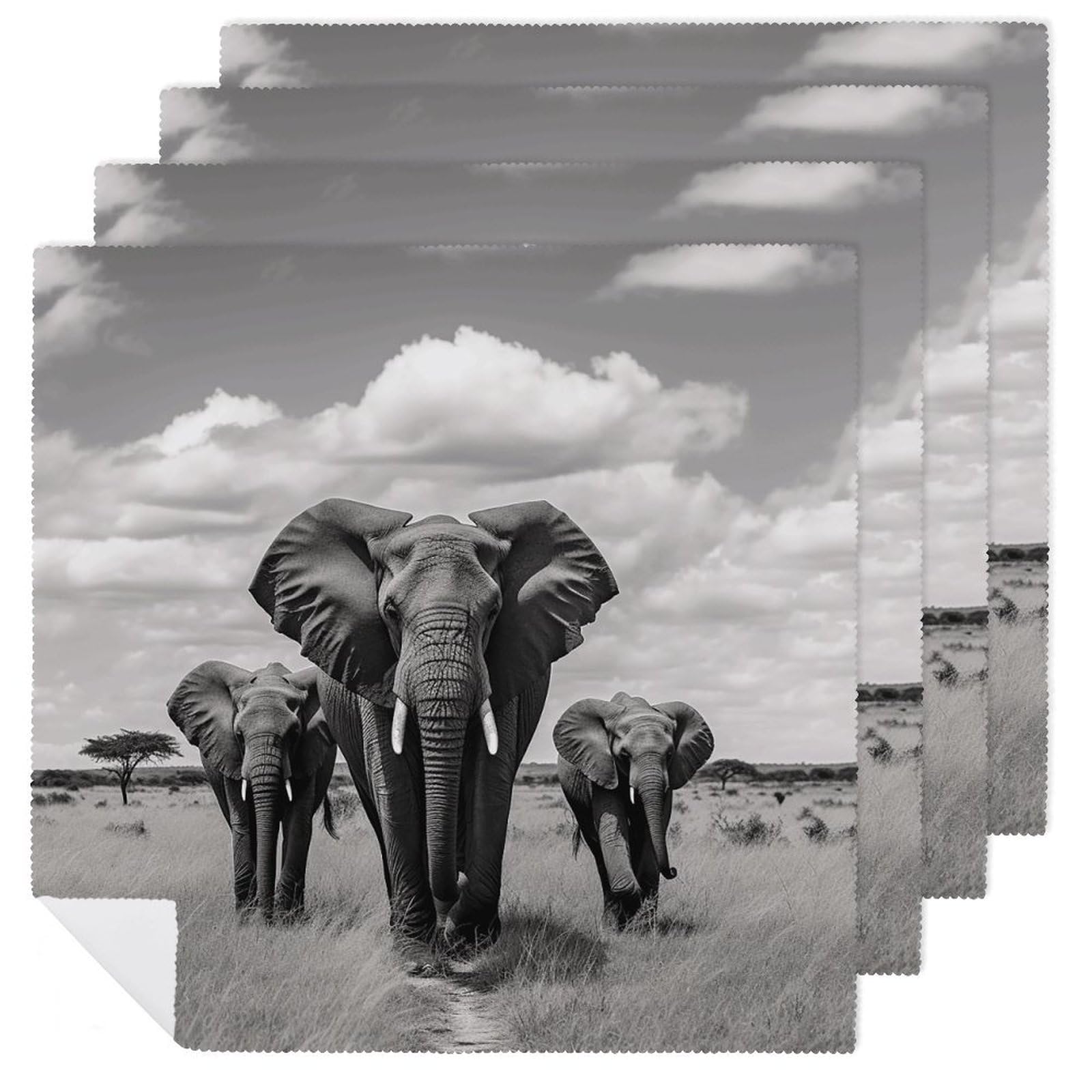 Serviettes de table éléphant 45x45 cm lavables pour dîner et mariage (Lot de 6)