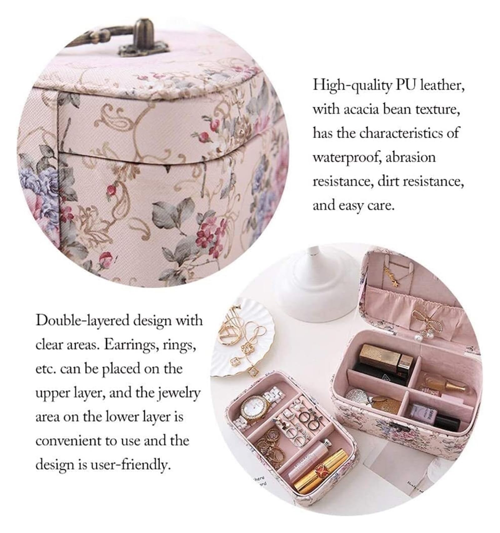 Szkatułka Na Biżuterię Eleganckie, podróżne etui do przechowywania w stylu retro 2-warstwowe damskie etui na biżuterię do noszenia naszyjnika Organizer biżuterii Uchwyt na biżuterię Pudełka I Organize