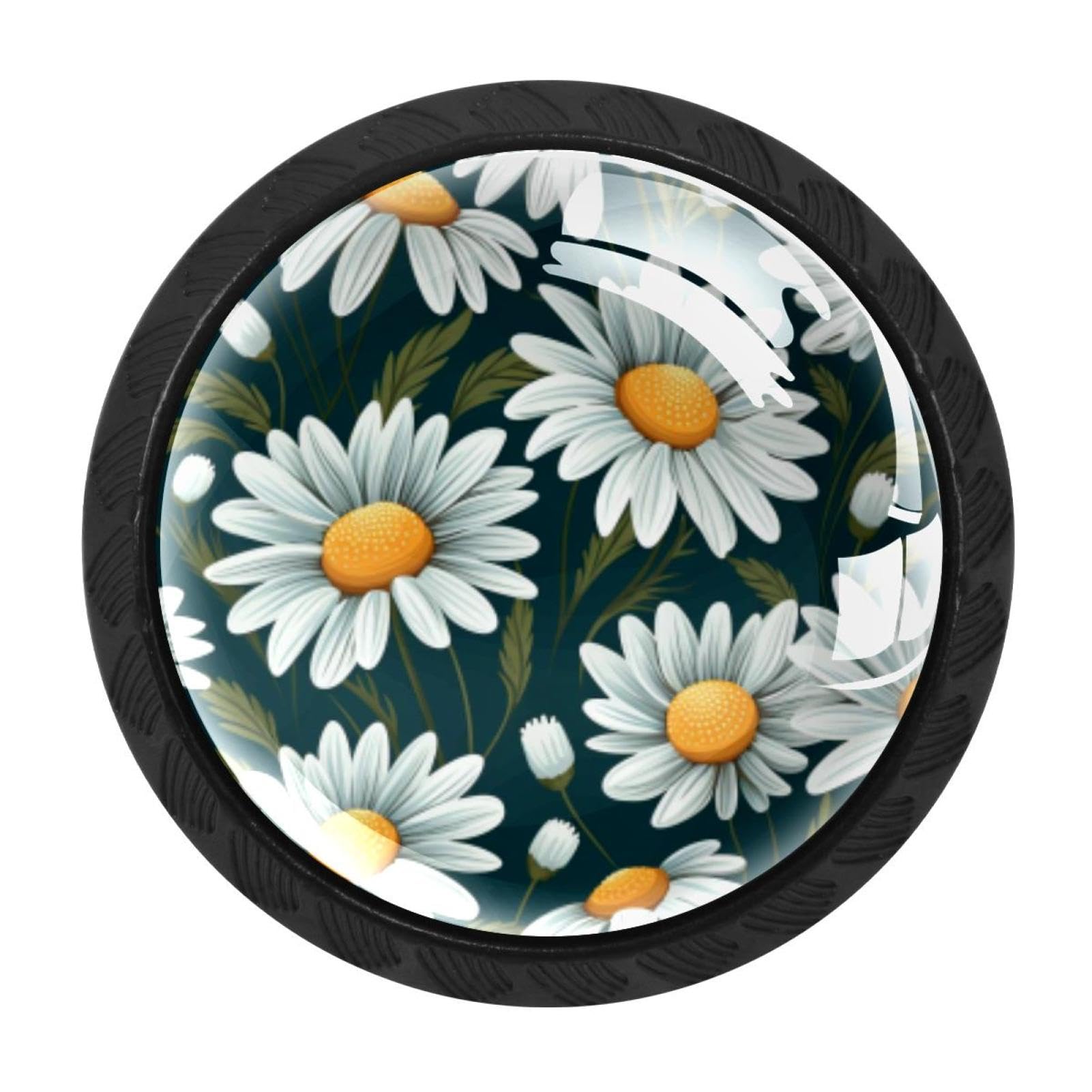 CHENZZZZ 4 Pieces Daisy Drawer Knobs, 35mm Black Kitchen Cabinet Knobs, Drawer Pulls and Knobs, Glass Cabinet Hardware Single Hole Knob for Cabinets and Drawers Round