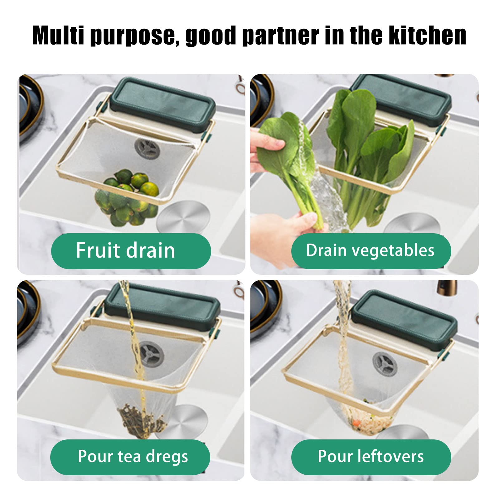 Filet De Vidange Pour évier - Lot De 50 Filets Jetables Avec Support Vert, Filtre Les Déchets Solides