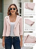 Vista 4 de GRACE KARIN Chaqueta de trabajo para mujer, estilo casual, con abertura frontal, de manga corta, de algodón