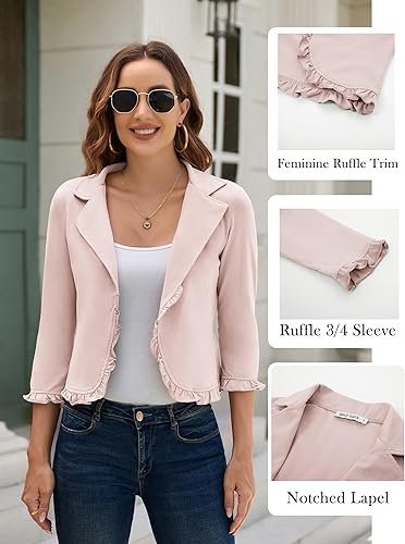 Miniatura 4 de GRACE KARIN Chaqueta de trabajo para mujer, estilo casual, con abertura frontal, de manga corta, de algodón