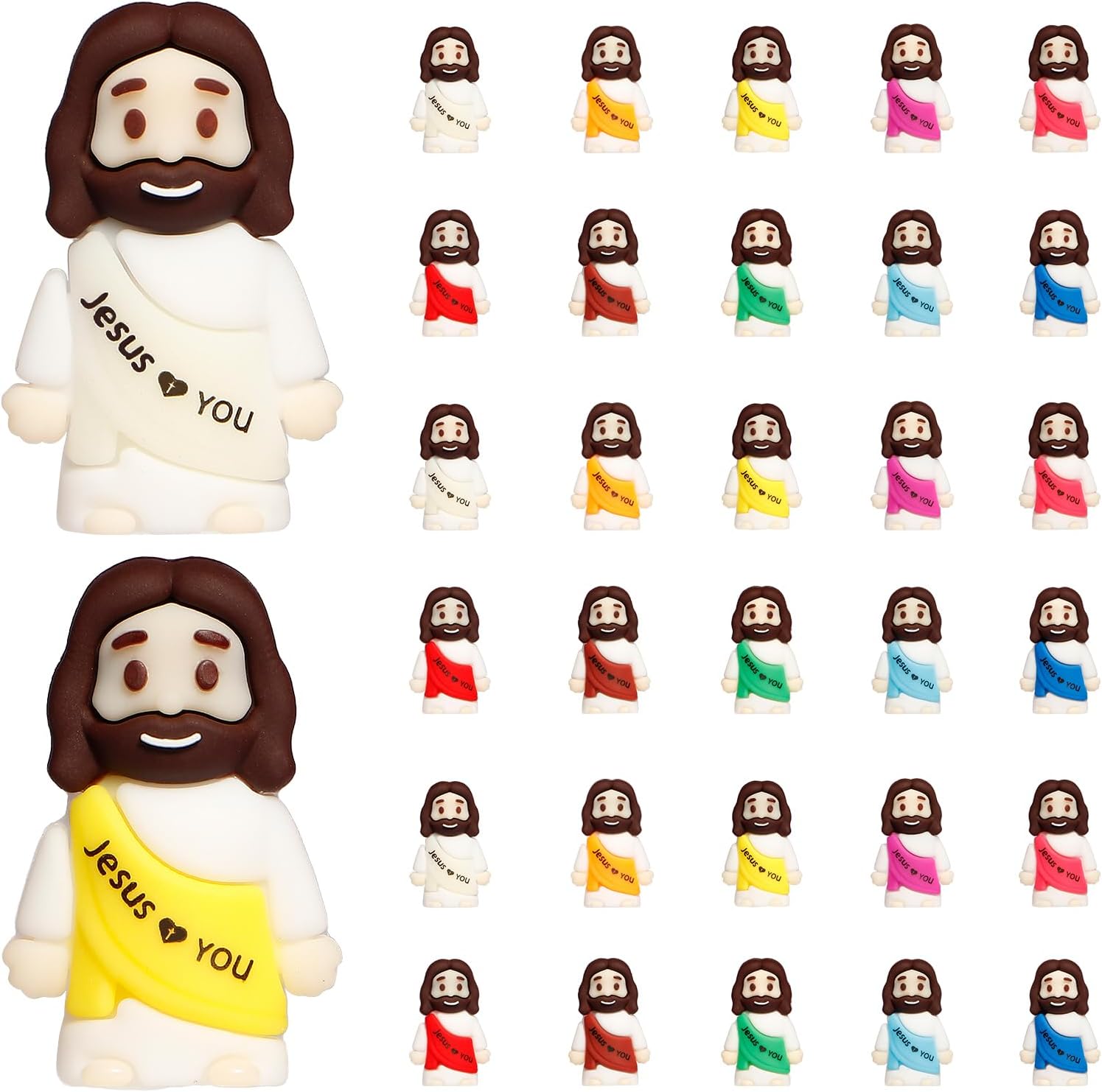 30PCS Little Jesus Figures, 10 Color Tiny Jesus Figurines in Bulk, Mini Jesus Figure Religious Gifts for Easter Egg Stuffers Fillers, Christian Valentines Gifts for Kids Women Mom (30PCS)