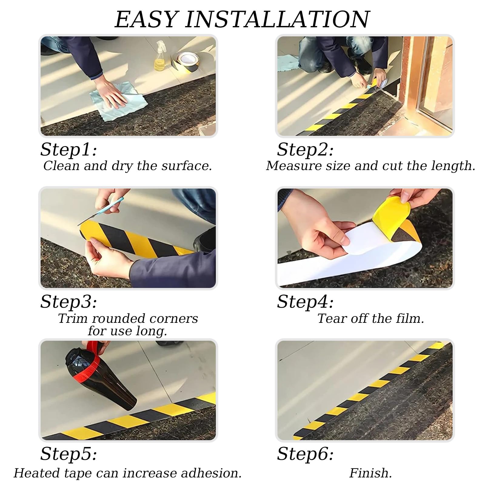 Cinta de seguridad antideslizante, Paquete de 2 cintas antideslizantes for escaleras, cinta de agarre antideslizante de seguridad impermeable for exteriores/interiores(Black+Yellow,2Pack 4"x33')