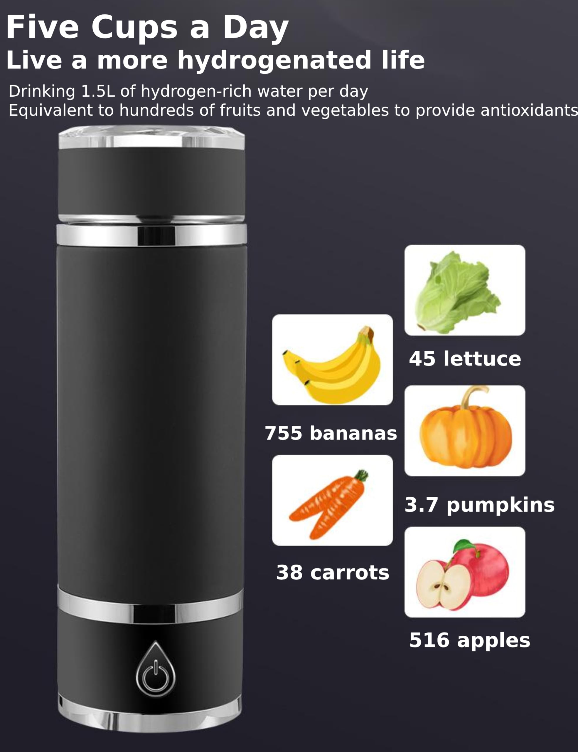 Botella de Agua de Hidrógeno Pro 3 en 1 y Base de Generador de Agua de Hidrógeno Portátil y Vaso Aislado - Tecnología PEM SPE de 420 Ml con Caja de Regalo de Cuero y Tubo de