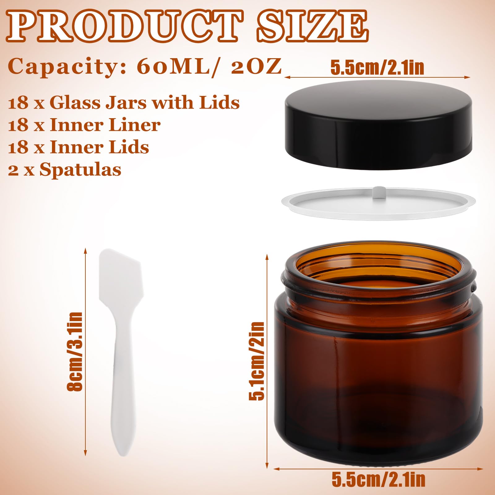 LOPYXBR 18 Pcs Amber Glass Jars 60ml/2oz - Image 2