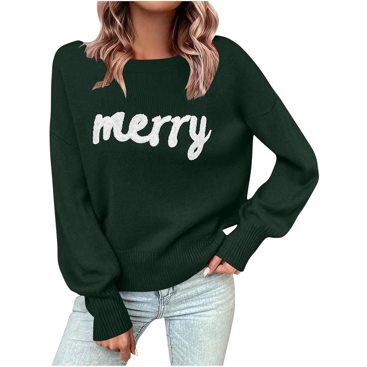 Womens Merry Christmas Sweater Cotton Long Sleeve Crewneck Loose Fall Winter Xmas Funny Holiday Pullover Top Outfit