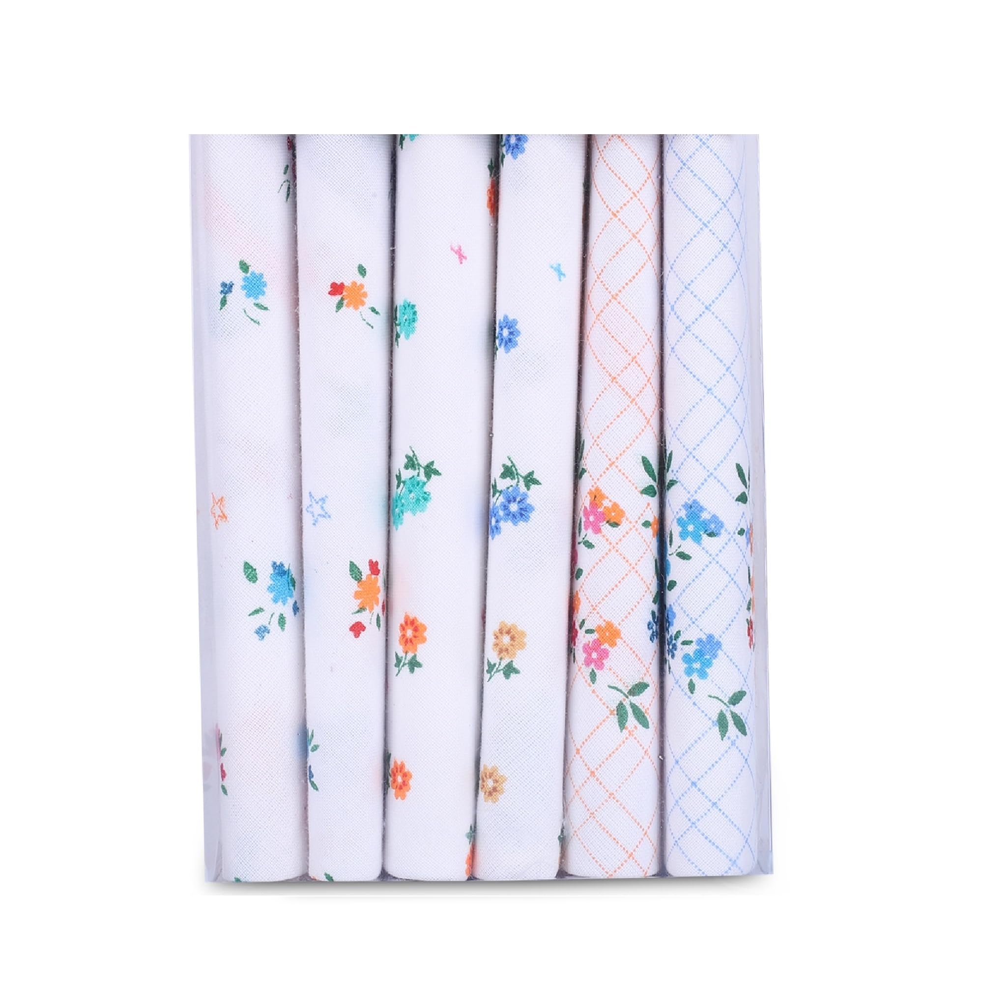 premium cotton Handkerchief hanky collection for ladies with an easy wash, Size 32 x 32 CM, Pack of 6, White background, Mix Color Prints-image-2