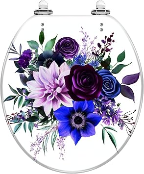 Round Toilet Seat Marvelous violet purple burgundy anemone dusty mauve lilac rose dark Resin Colored Toilet Seat Quick Release Hinges with Cover Easy to Install Decorative for Bathroom