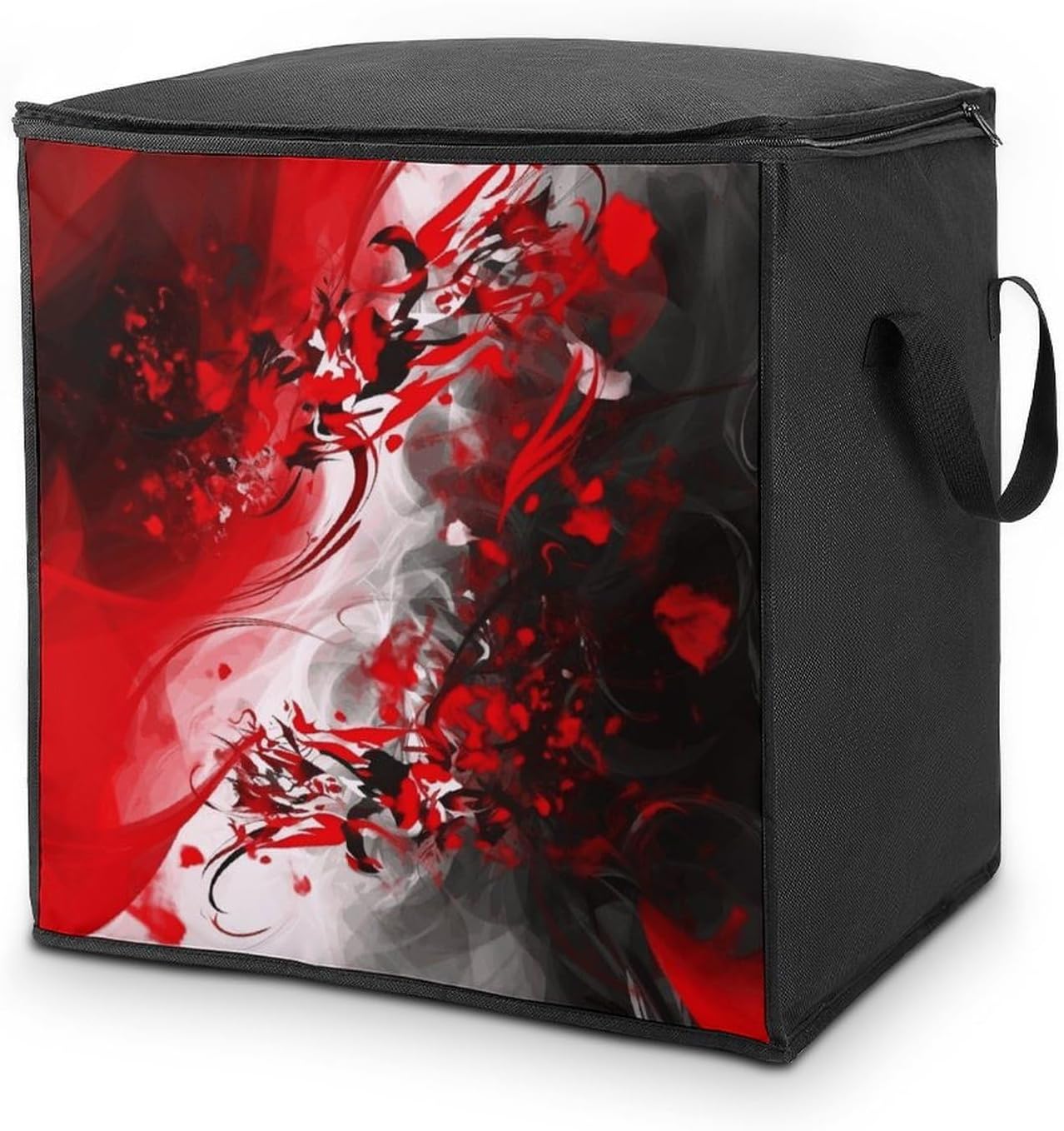 Red Black White Abstract Storage Bag with Zippers And Handle Extra Large Bedding Comforter Storage Bag Foldable Blanket Storage Bags Fabric Moving Bags for Closet Organizer (70L)