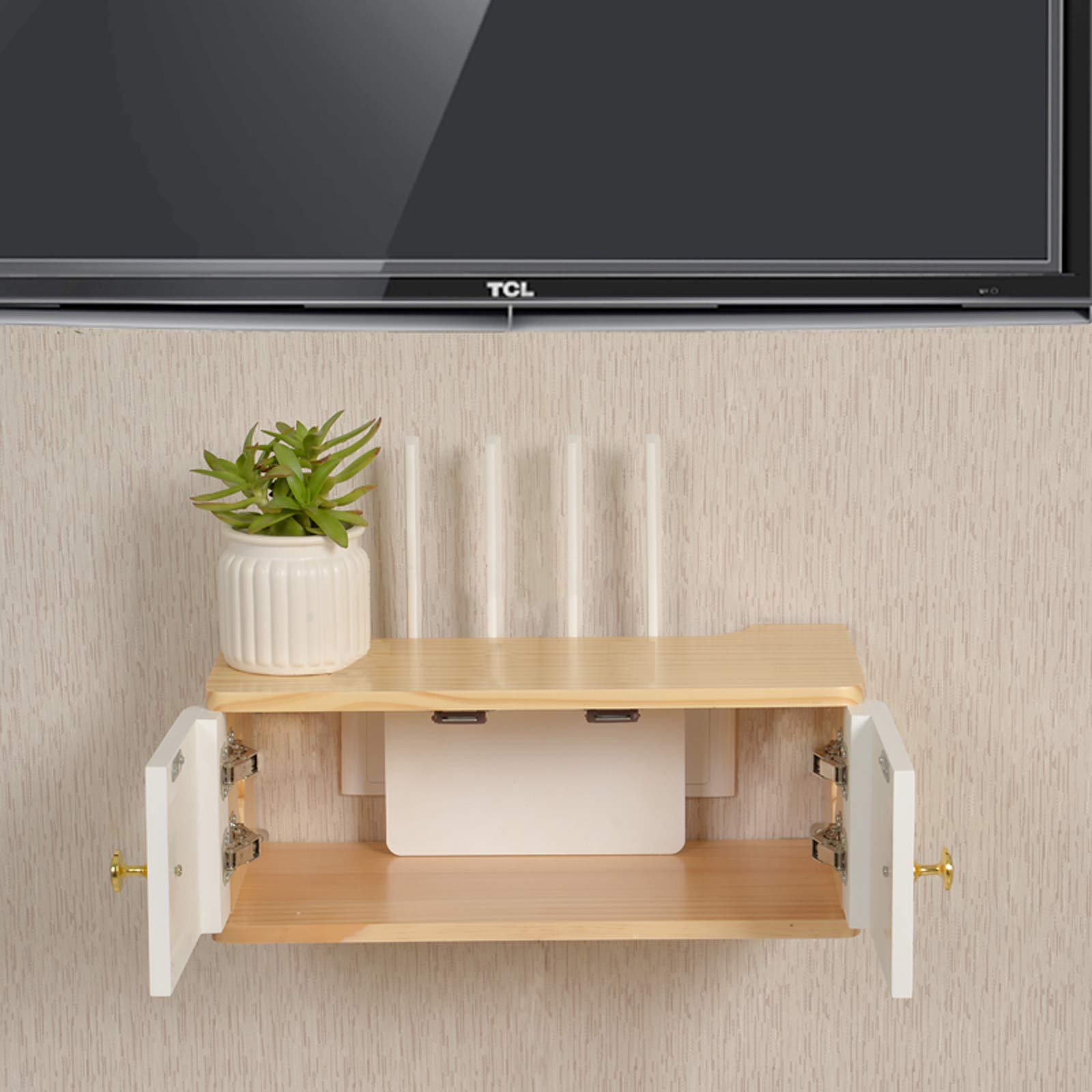 Naścienna półka na telewizor pływające centrum rozrywki dla dekoderów, routerów, płyt CD, DVD i małej elektroniki, stojak Sto do sypialni/salonu, szary, 58 cm