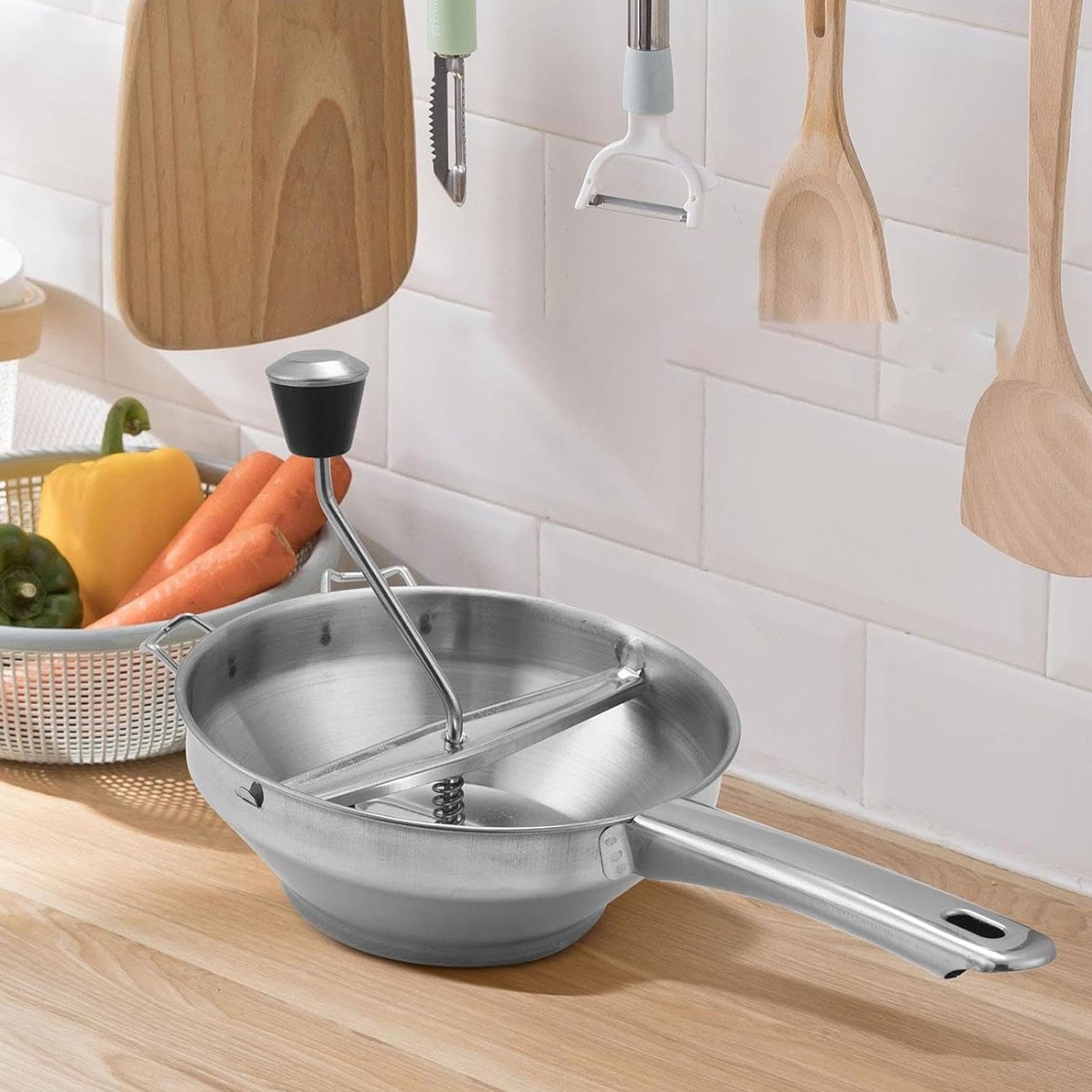 Lebensmittelmühle - Edelstahl Manuelle Lebensmittelmühle mit 3 Scheiben für Tomatensauce, Kartoffeln, Marmeladen, Konserven und Babynahrung