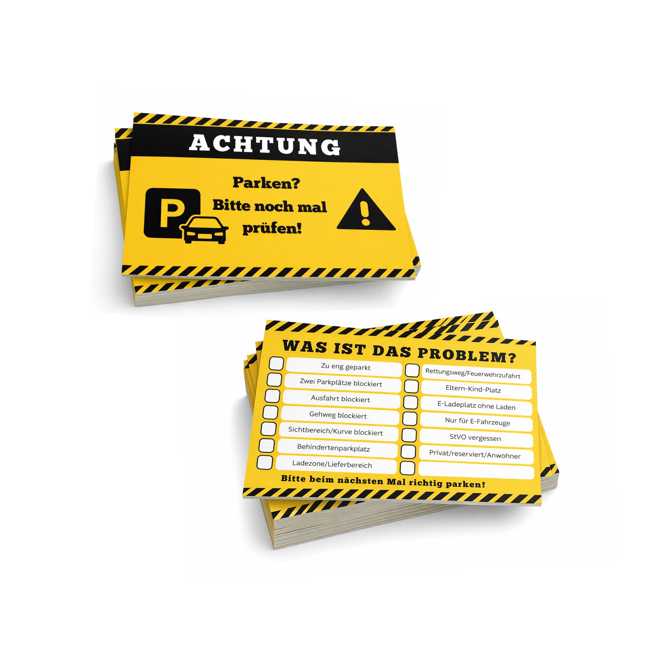 Auto Gadgets – Lustige Falschparker-Karten 50 Stück, Falschparker Karten mit Ankreuzen, schlecht geparkt, witzige Parkzettel & informierend für Autofahrer – Wetterfest & hochwertig Größe 85x55mm