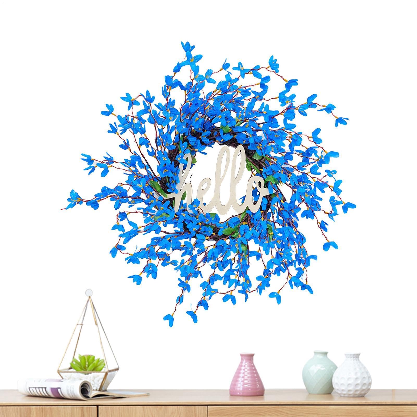 Couronne de porte de porche bleue artificielle pour embellir sans entretien