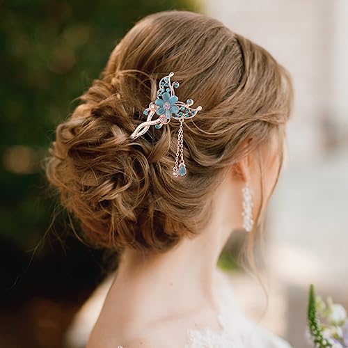 Miniatura 5 de OIIKI Palillos de pelo con flores de mariposa para moños, 3 piezas, palillos de flores chinas para mujeres y niñas, cabello largo y grueso,