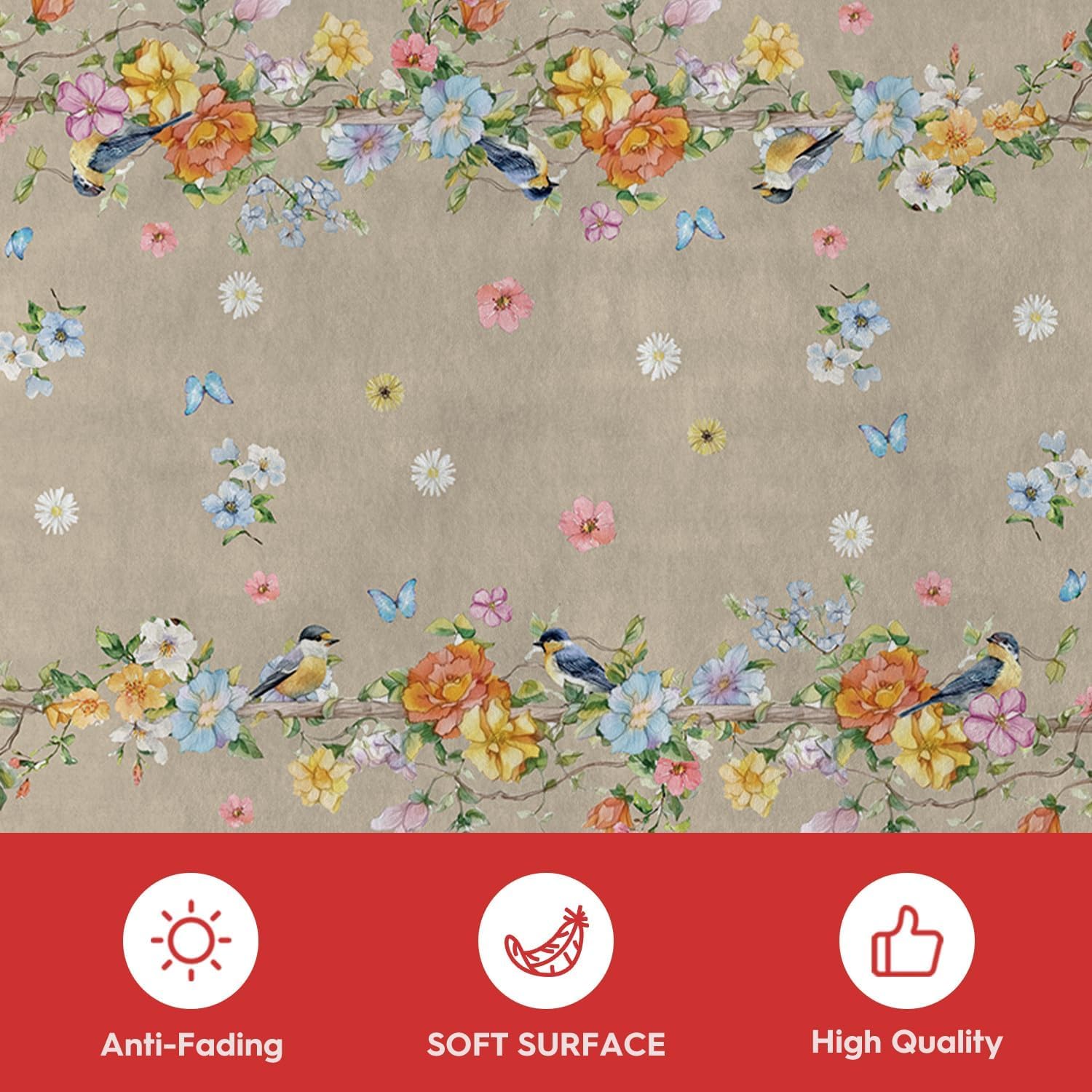 Artoid Mode Brown Bird Flower Spring Runner Rug, Summer Home Decor Low-Profile Non-Slip Washable Carpet Runner for Hallways Kitchen Laundry Bedroom Bathroom 2x6 Feet