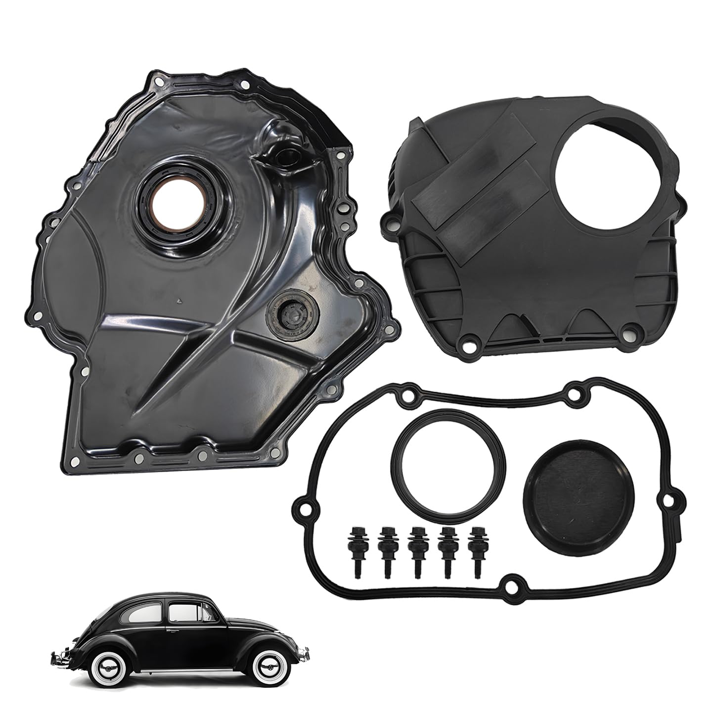 Upper & Lower Engine Timing Chain Cover 2008-2014 Compatible with Audi VW EA888 Gen2 2.0T TSI TFSI A3 A4 A5 A6 Q5 TT Beetle CC EOS GTI Jetta Passat