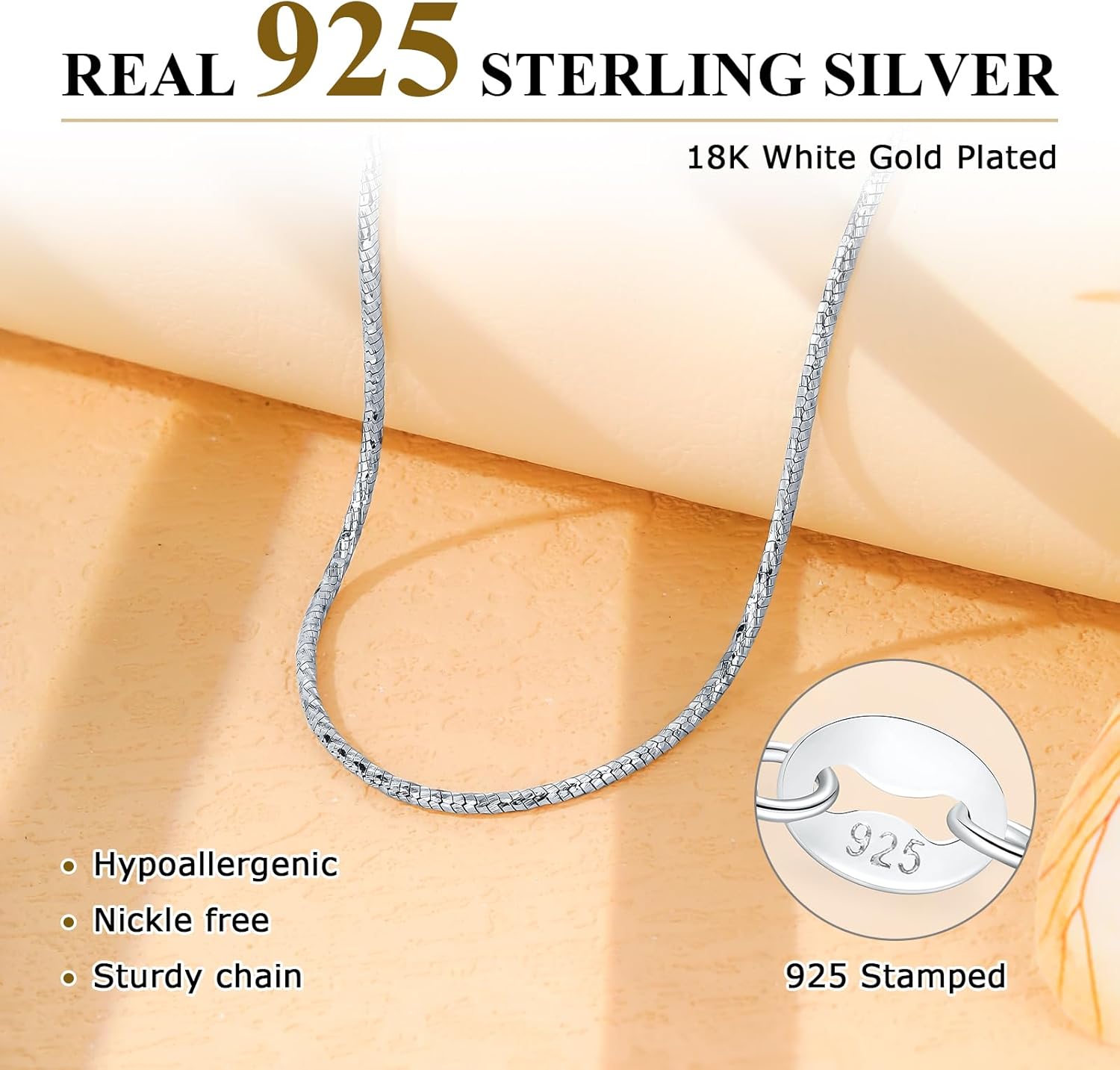 Necklace Chain 925 Sterling Silver Dainty Chains for Pendant 18 Inch Italy Made Rolo/Snake Chain Necklace for Men Women - Image 3