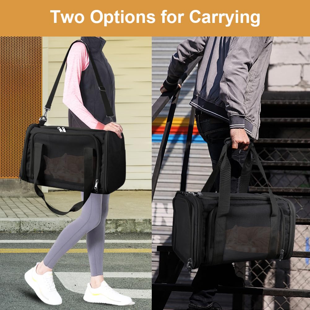 Borsa trasportino per cani pieghevole,40*25*25cm Trasportino per Cani Gatti Borsa da Trasporto Cane con Materasso,Traspirante,Tappetino Lavabile Rimovibile per gatti e animali fino a 4.54kg,Nero