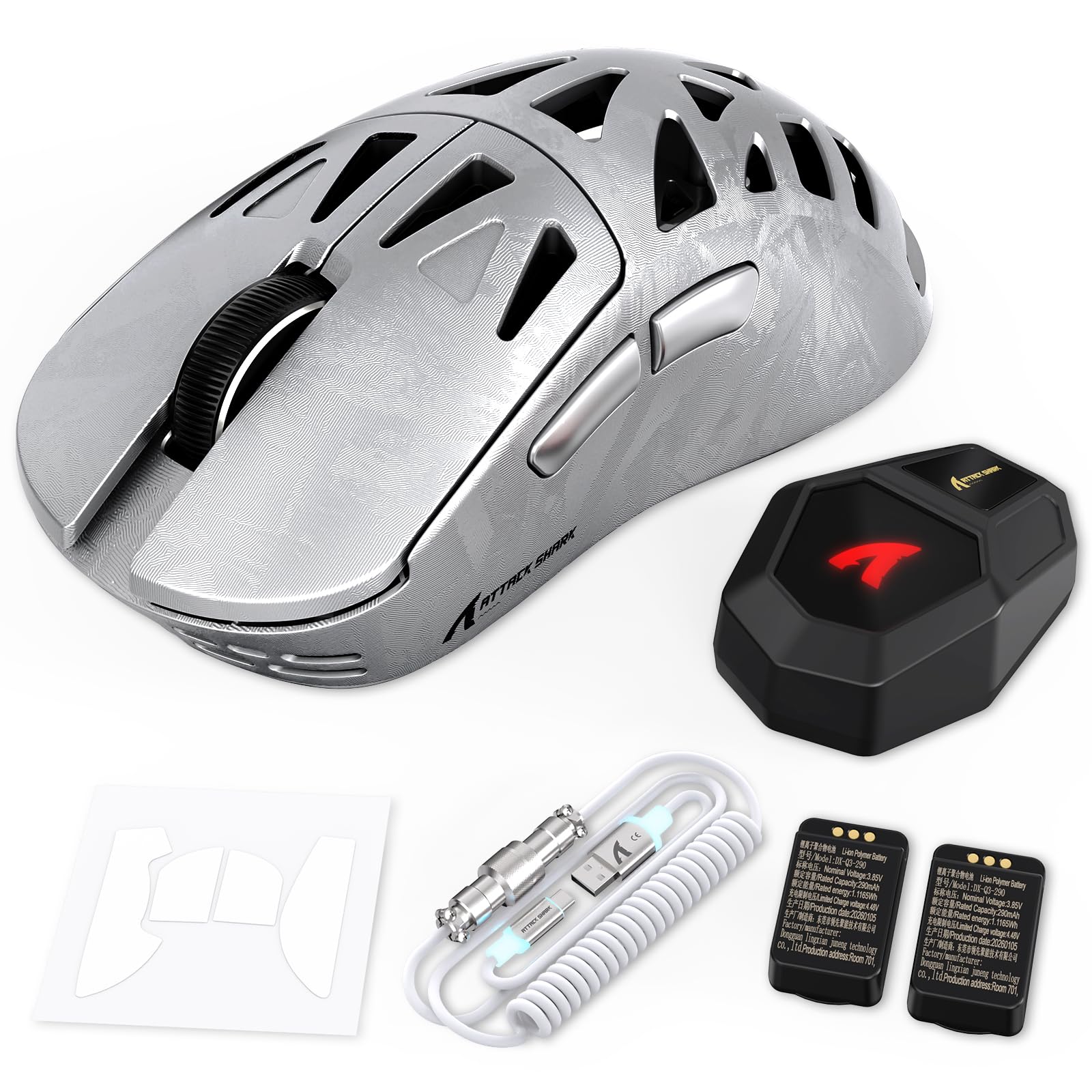 ATTACK SHARK RS6 Ultra Ratón Inalámbrico para Juegos-Plateado&Cinta